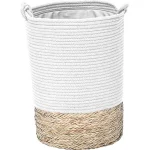 Coș rufe mic BUMBAC / IARBA DE MARE 33,5X45 cm - Alb / Natural | Organizatoare baie