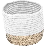 Coș rufe BUMBAC / IARBA DE MARE 30X22X17 cm - Alb / Natural | Organizatoare baie