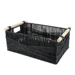 Coș depozitare HÂRTIE / METAL / LEMN 39X27X15,5 cm Negru | Organizatoare baie
