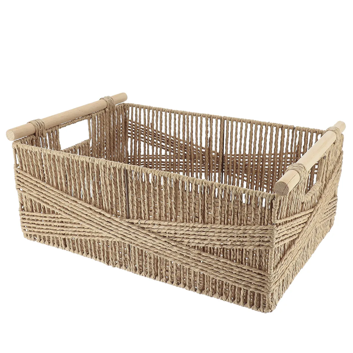 882310401 Coș depozitare HÂRTIE / METAL / LEMN 44X31X17 cm Natural | Organizatoare baie - imagine 1