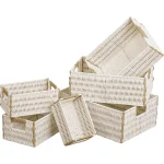 Set 6 X coș bicolor depozitare METAL / HÂRTIE - Alb / Natural | Organizatoare baie set