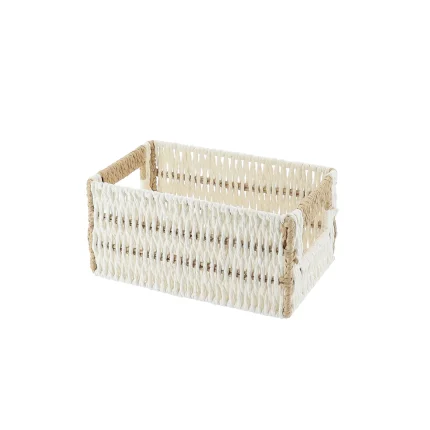 Coș bicolor depozitare METAL / HÂRTIE 22X14X10,5 cm - Alb / Natural | Organizatoare baie