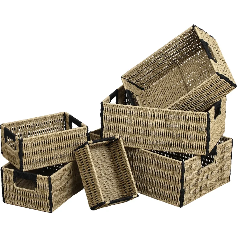 set 6 coș bicolor depozitare metal hârtie natural negru