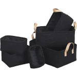 Set 6 X coș depozitare POLIESTER finisaj pufos - Negru | Organizatoare baie set