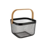 Coș pătrat depozitare 27,5X27,5X38 cm METAL / MANER BAMBUS – Negru | Organizatoare baie