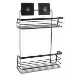 SUPORT COSMETICE CADDY 2 RAFTURI CU ADEZIV OTEL INOX - NEGRU | ETAJERE BAIE
