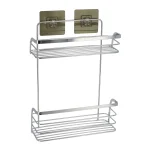 SUPORT COSMETICE CADDY 2 RAFTURI CU ADEZIV OTEL INOX - CROM | ETAJERE BAIE