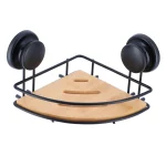 SUPORT COSMETICE DE COLT CU VENTUZE METAL/BAMBUS - NEGRU / BAMBOO | ETAJERE BAIE