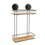 SUPORT COSMETICE 2 RAFTURI CU VENTUZE METAL/BAMBUS - NEGRU / BAMBOO | ETAJERE BAIE