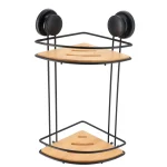 SUPORT COSMETICE COLT 2 RAFTURI CU VENTUZE METAL/BAMBUS - NEGRU / BAMBOO | ETAJERE BAIE