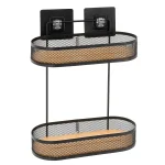 SUPORT COSMETICE OVAL 2 RAFTURI METAL/BAMBUS CU ADEZIV - NEGRU / BAMBOO | ETAJERE BAIE