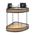 SUPORT COSMETICE COLT 2 RAFTURI CU ADEZIV METAL/BAMBUS - NEGRU / BAMBOO | ETAJERE BAIE