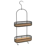 SUPORT COSMETICE OVAL 2 RAFTURI METAL/BAMBUS CU CÂRLIG - NEGRU / BAMBOO | ETAJERE BAIE