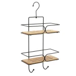 SUPORT COSMETICE 2 RAFTURI METAL/BAMBUS CU CÂRLIG CADDY - NEGRU / BAMBOO | ETAJERE BAIE