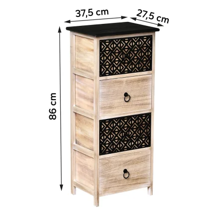 Corp mobilier MDF cu 4 sertare 86x27,5x37,5 cm - Natural/Negru imprimat | Mobilier depozitare baie - imagine 2