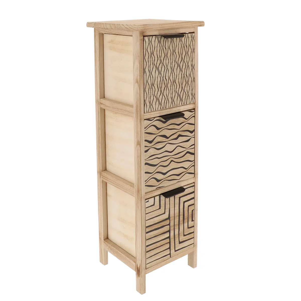 98252103 Corp mobilier MDF cu 3 coșuri mânere metalice 77x25x25 cm - Natural/Negru | Mobilier depozitare baie - imagine 1