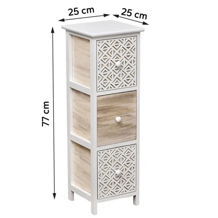 Corp mobilier cu 3 sertare 77x25x25 cm - Natural/Gri imprimat | Mobilier depozitare baie
