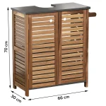 Mobilier pentru lavoar din LEMN/MDF cu 2 uși/1 raft interior/suport pentru prosop pe lateral 70x30x66 cm - Acacia | Mobilier depozitare baie - imagine 2
