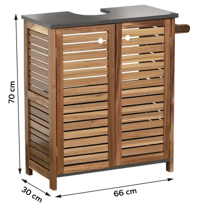 Mobilier pentru lavoar din LEMN/MDF cu 2 uși/1 raft interior/suport pentru prosop pe lateral 70x30x66 cm - Acacia | Mobilier depozitare baie - imagine 2
