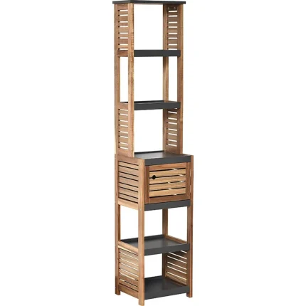 Mobilier baie înalt MDF/ACACIA 1 ușă/5 rafturi 170x30x38,5 cm - Negru / Acacia | Mobilier depozitare baie