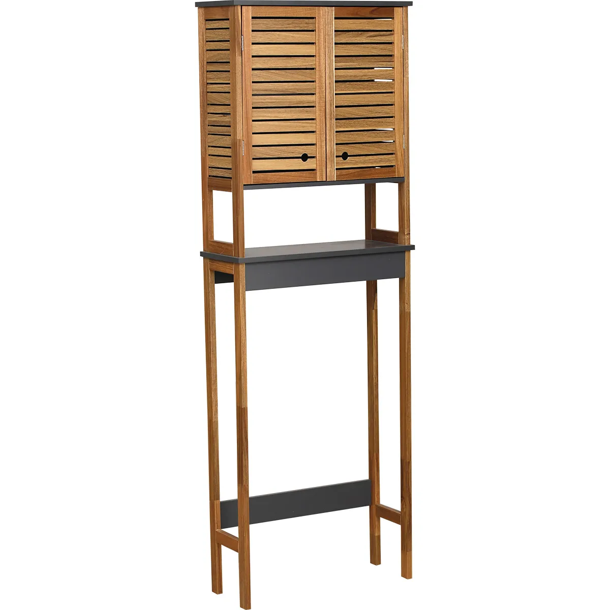 9904n671 Raft depozitare deasupra toaletă MDF/ACACIA 2 uși/1 raft 173x22,5x60 cm - Negru/ Acacia | Mobilier depozitare baie - imagine 1