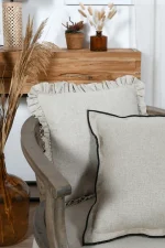 Pernă decorativă Aline 40X40 cm, culoare bej, cu volan, 81% bumbac 19% in - imagine 6
