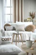 Pernă decorativă Cosylife Diam 40, culoare bej, 100% poliester - imagine 5