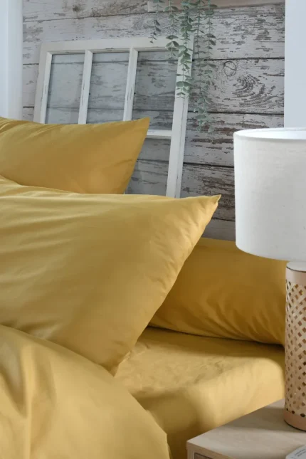 Cearșaf cu elastic Elysee 90X190 cm, culoare mustar, 100% bumbac OEKO TEX - imagine 6