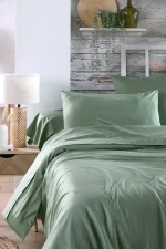 Cearșaf cu elastic Elysee 90X190 cm, culoare verde, 100% bumbac OEKO TEX - imagine 3