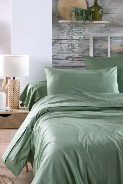 Cearșaf cu elastic Elysee 90X190 cm, culoare verde, 100% bumbac OEKO TEX - imagine 3