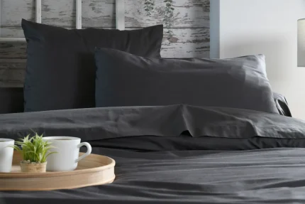 Cearșaf cu elastic Elysee 90X190 cm, culoare antracit, 100% bumbac OEKO TEX - imagine 4