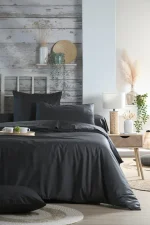 Cearșaf cu elastic Elysee 90X190 cm, culoare antracit, 100% bumbac OEKO TEX - imagine 2