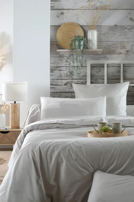 Cearșaf cu elastic Elysee 180X200 cm, culoare Gri deschis, 100% bumbac OEKO TEX - imagine 3