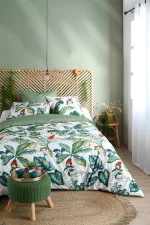 Lenjerie Arupana pat dublu, 3 piese, cearsaf pilota 240X220 cm, 2 fete de perna 63×63 cm, culoare verde, 100% bumbac OEKO TEX - imagine 6