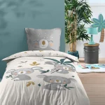 Lenjerie Koalinou pat single, 2 piese, cearsaf pilota 140X200 cm, fata de perna 63×63 cm, culoare gri, 100% bumbac OEKO TEX