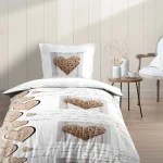 Lenjerie Charming pat single, 2 piese, cearsaf pilota 140X200 cm, fata de perna 63×63 cm, culoare natural, 100% bumbac OEKO TEX