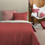 Lenjerie Valgenis pat dublu King Size, 3 piese, cearsaf pilota 260X240 cm, 2 fete de perna 63×63 cm, culoare rosu, 100% bumbac OEKO TEX