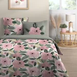 Lenjerie Dorine pat dublu, 3 piese, cearsaf pilota 240X220 cm, 2 fete de perna 63×63 cm, culoare multicolor, 100% bumbac OEKO TEX