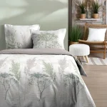 Lenjerie pat dublu 240X220 Greta, 3 piese, cearsaf pilota 240X220 cm, 2 fete de perna 63x63 cm, culoare gri verde, 100% bumbac OEKO TEX