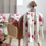 Pătură Printemps 125x150 cm, culoare Roz/Alb, 55% bumbac, 45% poliester
