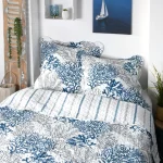 Cuvertură matlasată Quiberon 260X240 cm, 2 fețe de pernă 65X65 cm, culoare Gri/Albastru, 100% poliester