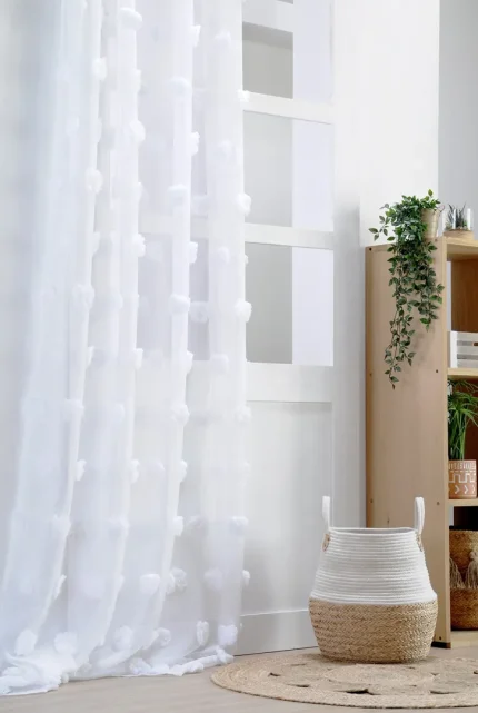 Perdea Pompinou 135X260 cm, culoare alb, 100% poliester