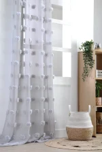 Perdea Pompinou 135X260 cm, culoare gri perlă, 100% poliester