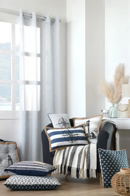 Perdea Camaret 140X260 cm, culoare bleu, 100% poliester - imagine 4